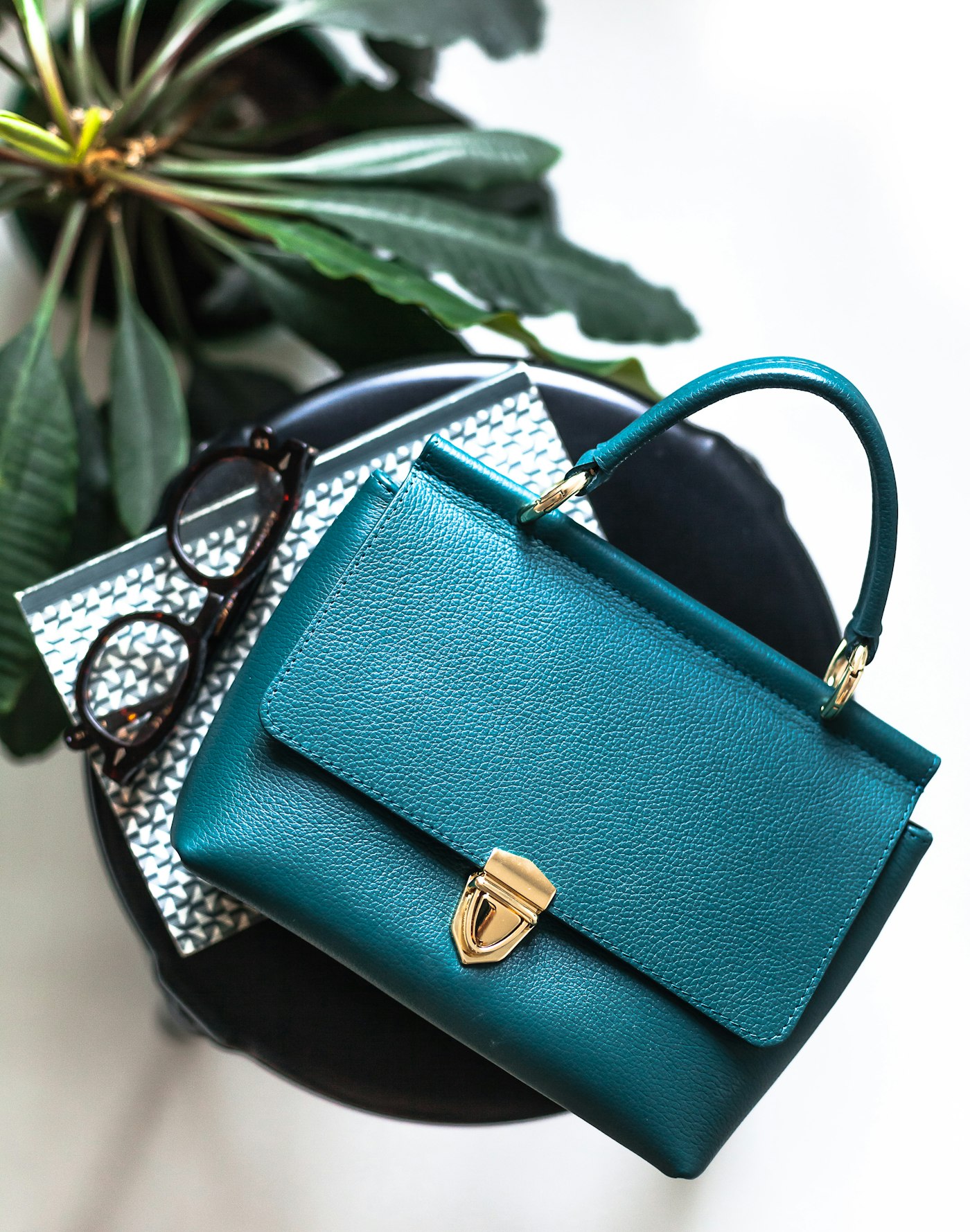 Teal pebbled leather ladies purse